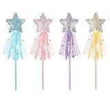 CCYY 4 Stück Fee Prinzessin Zauberstäbe, Feen Zauberstab, Prinzessin Zauberstab, für Glitzer Mädchen, Charmer Zauberstab zum Spielen mit Katze, Weihnachtskostüm, Cosplay, Geburtstagsparty, 4 Farb