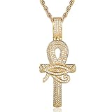JrenBox Rapper Halskette Ankh Kreuz Crucifix Anhänger Halskette Zink Kupfer Legierung Strass Hip Hop Frauen Männer Link Ketten Halskette Schmuck (Metal Color : A)