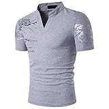 T-Shirt Kurzarm Herren Neue Herrenmode Short Leeve Stehkragen T-Shirt-Grau_S