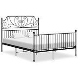 vidaXL Sperrholz Bettgestell Bett Metallbett Schlafzimmerbett Doppelbett Bettrahmen Lattenrost Schlafzimmermöbel Schwarz Metall 140x200