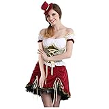 Damen Oktoberfest Kleid 3 Set, Kurzarm Trachtenkleid Kurzes Cosplay Uniform Kleid Dirndlbluse Trachtenkleid Maid Frauen Dirndlschürze Set Kleidung Karneval Cosplay Party Uniform Kleid Kostü