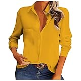 Bluse Damen Hemd Elegant Oberteile Langarm Casual T-Shirt Lose Langarmshirt Tops V-Ausschnitt Tunika Bluse Hemd Tops Einreiher Einreihig Revers Taschennähte Langarm Lose H