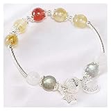 FMOGG Feng Shui Reichtum Armband Natürlicher Erdbeerquarz Gold Rutilkristall Mondstein S925 Sterling Silber Stern Und Mond Perlenarmband Amulett Zieht Geld Glück An,G