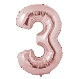 Miss Bakery's House® Ballon Folie Helium Zahl - (3, Roségold, XXL) - als Dekoration für Geburtstag, Jubiläum, H