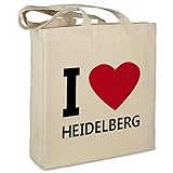 Stofftasche mit Stadt/Ort 'Heidelberg ' - Motiv I Love - Farbe beige - Stoffbeutel, Jutebeutel, Einkaufstasche, B