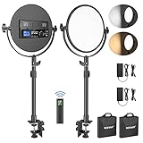 Neewer Rund LED-Videoleuchte mit Schreibtischhalterung, C-Klemmständer und 2,4G-Funkfernbedienung, 2 Pack 10,6-Zoll 30W 3200K-5600K dimmbares weiches Licht Panel CRI97 + für Spiel-/Live-Streaming