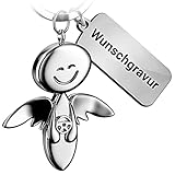 FABACH Schutzengel Schlüsselanhänger Smile mit Lenkrad und persönlicher Wunschgravur - Edler Engel Anhänger aus Metall - Geschenk Glücksbringer eigene Gravur - Wunschtext individuell g