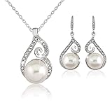 Bract Tropfen Halskette Ohrringe Set Frauen Schmuck Set Halskette und Ohrringe Set Schmuckset mit Perlenkette und Ohrringen Valentinstag Geschenk für D