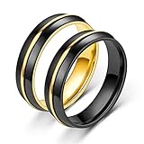 Aotiwe Paare Eheringe Schwarzes Gold Ringe Goldfaden, Rostfreier Stahl Damen 65 (20.7) & Herren 60 (19.1)