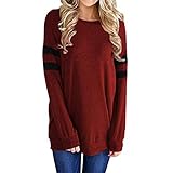 BAOBU Damen Ausschnitt Langarm Colorblock Casual Tops mit Taschen Damen Casual Rundhalsausschnitt Basic Elbow Striped Patchwork Tunika Pullover Top T-Shirt mit Kontrastfarbe Damen Langarm Top