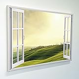 Leinwandbild mit Fensterblick - Druck auf Canvas Leinwand - moderner Kunstdruck - XXL Wandbild – Fenster mit Ausblick - Keilrahmen mit Druck (Toscana, 120 x 80 cm)