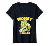 Damen Lustiges Geld Währung Börse Cash Stock Market T-Shirt mit V