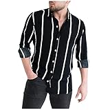 Berimaterry Gestreiftes Herren Hemd Langarm Revers Hemd Holzfällerhemd Trachtenhemd Herrenhemden Langarmshirt Freizeithemden Longsleeve F