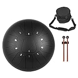 Ner 10 Zoll 11 Tone ätherische Trommel Schlagzeug Schwarz Instrument, Zungentrommel Trommel Stahl Titan Legierung Zunge 14 cm Höhe Hand Pan mit Trommelschlägeln Tragetasche für Meditation Yog