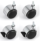 Satz Möbelrollen Chrom 50 mm Gewindestift M8 x 15 mm mit PU-Bereifung grau spurlos für harte Böden Hartbodenrolle je 2 Stück mit und ohne B