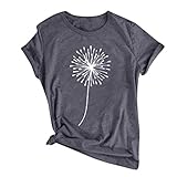 T Shirt Damen Grosse Grössen 60 Vintage Löwenzahn-Druck Bluse Locker Oberteile Frauen Bedrucktes Tee Shirt Tops Top Oversized Pullover Slim F