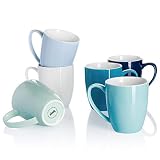 Sweese 611.003 Kaffeebecher Kaffeetassen 6er Set aus Porzellan, 350 ml Becher mit henkel für Heißgetränke, Blaue S