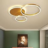 Groß Wohnzimmerlampe Modern Rahmen Design LED Deckenleuchte Lichtfarbe/Helligkeit Einstellbar Schlafzimmerlampe mit Fernbedienung Kronleuchter Metall Acryl-Schirm Küche Büro Lampen (54W, Gold)