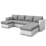 VitaliSpa Wohnlandschaft King Size 290 x 140 cm Weiß Grau - Sofa mit Schlaffunktion Schlafsofa Couch Bettfunktion Taschenfederkern Polstereck