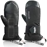 devembr Skifäustlinge Wasserdicht, Fäustlinge Snowboard mit Handgelenkschutz, Skihandschuhe Touchscreen Kompatibel, Snowboardhandschuhe, Schwarz L