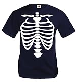 buXsbaum® Herren Unisex Kurzarm T-Shirt Skelett Dress Knochen Fasching Karneval Party Helloween | XXXL Black-White Schw