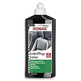 SONAX LederPflegeLotion (500 ml) wasserabweisende Lederpflege mit Bienenwachs für eine sanfte Reinigung und Pflege von Glattleder und Kunstleder | Art-Nr. 02912000