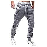 Julhold Herren Jogginghose Sporthose Lange Outdoor Freizeithose Loose Fit Jogger Sweathose mit Taschen Lässige Loungehose für Trekking Workout Laufen Gym Yoga (Grau, M)