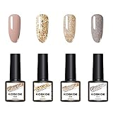 Gireatick Gel-Nagellack-Set mit Glitzer, 4 Farben, champagnerfarben, goldfarben, Nude-Silber, Glitzer, Gel-Nagellack-Set, Soak-Off, UV-LED-Nagelgel erforderlich, 8 ml pro F