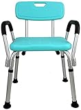 Duschhocker Blaues Badezimmer Toilette Anti-Rutsch Badehocker Verdicken Aluminiumlegierung Älterer Duschstuhl mit Armlehne Rückenlehne Höhenverstellbare Schwangere, 52 44 71-89cm Badehocker, B