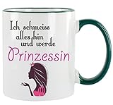 Creativ Deluxe Ich schmeiss Alles hin und werde Prinzessin Kaffeetasse mit Motiv, Bedruckte Tasse mit Sprüchen oder B