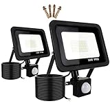 30W LED Strahler mit Bewegungsmelder, 2er Pack 2700LM Superhelle Fluter Flutlicht Außen, 1,5m Kabel, Wasserdicht IP66, Tageslicht 6000K kaltweiß Scheinwerfer Licht für Garage, Garten und Vorp
