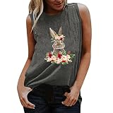 KGLHTYU Happy Easter Ostern Weste Damen Osterhasen Druck Tanktops Tshirt Ärmellose Rundhals Sommertops Bequeme Tunika Bluse Laufshirt Sportweste Basic Shirt 2022 Lustig Festival T S