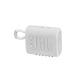 JBL GO 3 kleine Bluetooth Box in Weiß – Wasserfester, tragbarer Lautsprecher für unterwegs – Bis zu 5h Wiedergabezeit mit nur einer Akkuladung