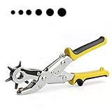 Loofu Leder Locher, Lochzange für Leder, Profi Revolverlochzange mit Kupfer Punch Platte Hebelübersetzung, Gürtellochzange, Stoff, Leder, Pappe, PVC, 6 Lochpfeifen 2-2.5- 3-3.5- 4-4.5