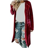 Masrin Plüsch Strickjacke Damen Einfarbig Plus Samt Trenchcoat Verdickung Verlängernde Windjacke Cardigan Bluse mit einem Knopf Umlegekragen Langarm Winterjacke Straßen Hipster Übergangsjack