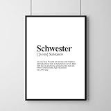 Schwester Definition - Poster | Sister | Wörterbuch Dictionary | DIN Größen | Wandbild ohne Rahmen (DIN A4-21 x 29,7 cm)