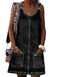 Onsoyours Damen Latzhose Jeanslatzhose Jeanskleid Kurz Hose Denim Overall Jumpsuit Playsuit Jeans Vintage Loose Fit Hoseanzug Romper mit Taschen Schwarz S