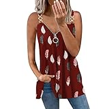 Neckholder-Tops für Damen, Sommer, fließende Blätter, bedruckte Hemden, V-Ausschnitt, Reißverschluss, T-Shirt, Workout, ärmellose Oberteile, Weste, Blusen, wein, Larg