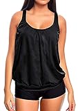 Raffinierte Bademode im Oversize Look oder Sporlich Chic Tankini Softcup Bandeau f5373 Farbe: G(sw)-HP1(sw) Tankini Schwarz, Hotpants, Gr. 46 (2XL)