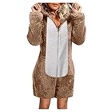 Teddy Fleece Schlafanzug Einteiler Overall Anzug Flauschig Jumpsuit Kuschelig Weich Onesies Plüsch Loungewear Baumwollefleecejacke Weihnachten Geschenke Geschenk für die F