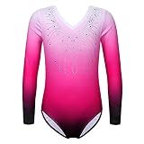 ZNYUNE Mädchen Farbverlauf Gymnastikanzug Langarm Kinder Gymnastik Trikot Klassisch 152 PinkRose 6