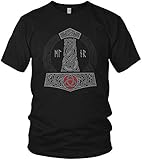 North - The Thor Mjölnir Wikinger Hammer Runen Wikinger Valhalla Walhalla Vikings - Herren T-Shirt und Männer Tshirt, Größe:XL, Farbe:Schwarz Premium R
