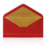 10 Briefumschläge Briefkuverts Rot mit Gold Metallic Innenfutter 110 x 220 mm für Grußkarten Gutscheine Geldgeschenke Einladungsumschläg