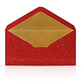 10 Briefumschläge Briefkuverts Rot mit Gold Metallic Innenfutter 110 x 220 mm für Grußkarten Gutscheine Geldgeschenke Einladungsumschläg