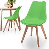 MIADOMODO® Esszimmerstühle 2er 4er 6er 8er Set - Skandinavischer Stil, gepolstert mit Sitzkissen, aus Kunststoff & Massivholz, Farbwahl - Vintage, Retro, Küchenstuhl, Stühle (2er, Grün)