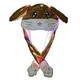 Plüsch Mütze Hasenohren Hut Leuchtender Hut Plüsch Hase Hut mit Beweglichen Ohren Leuchtender Hut,Damen Mützen Leuchten Hasenohren Plush Tiermütze Plüsch Hut (Braun-B, One size)