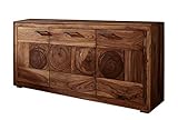 SAM Sideboard Nora I, Akazienholz massiv & nussbaumfarben, Kommode mit 3 Türen, Schwarze Griffe, 170 x 82,5 x 40