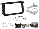 Autoradio Einbauset geeignet für VW EOS | Tiguan | Golf | Touran | Polo | Jetta | Scirocco | Passat inkl. Lenkrad Fernbedienung Adapter & Doppel-DIN Blende in Schw