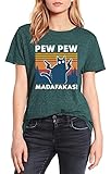 Pew Pew Madafakas T-Shirt Lustige Schwarze Katze Sommer Damen Kurzarm Neuheit T-Shirt, grün, S