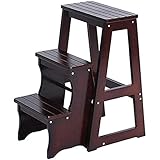 FUJGYLGL Tritthocker aus Massivholz, zusammenklappbar, mit 3 Stufen/Leiter/Stuhl, Haushaltstreppenstuhl, Sicherheits-Trittleiter (Farbe: A)